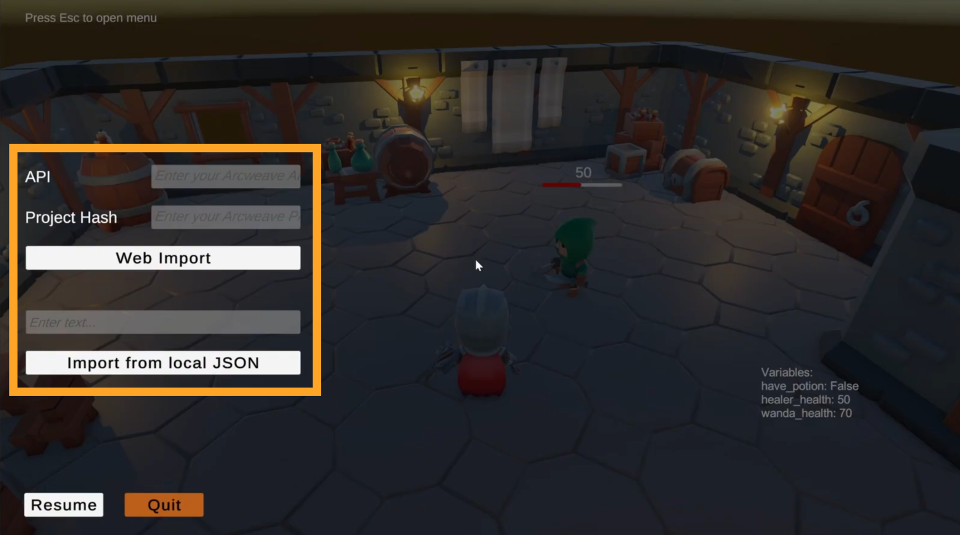 The importer UI that appears when pressing Escape