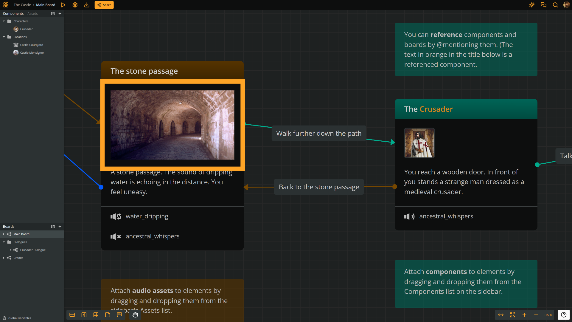 Screenshot of Arcweave's UI demonstrating an element with an image asset attached as its cover.
