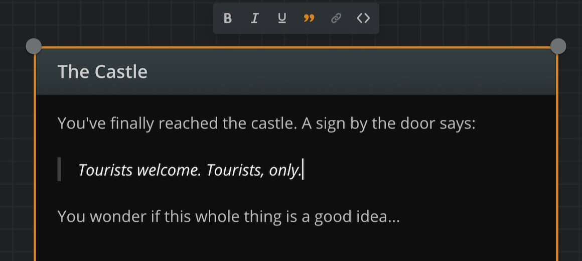 Similar screenshot with the previous one, where a paragraph has been turned into a blockquote.