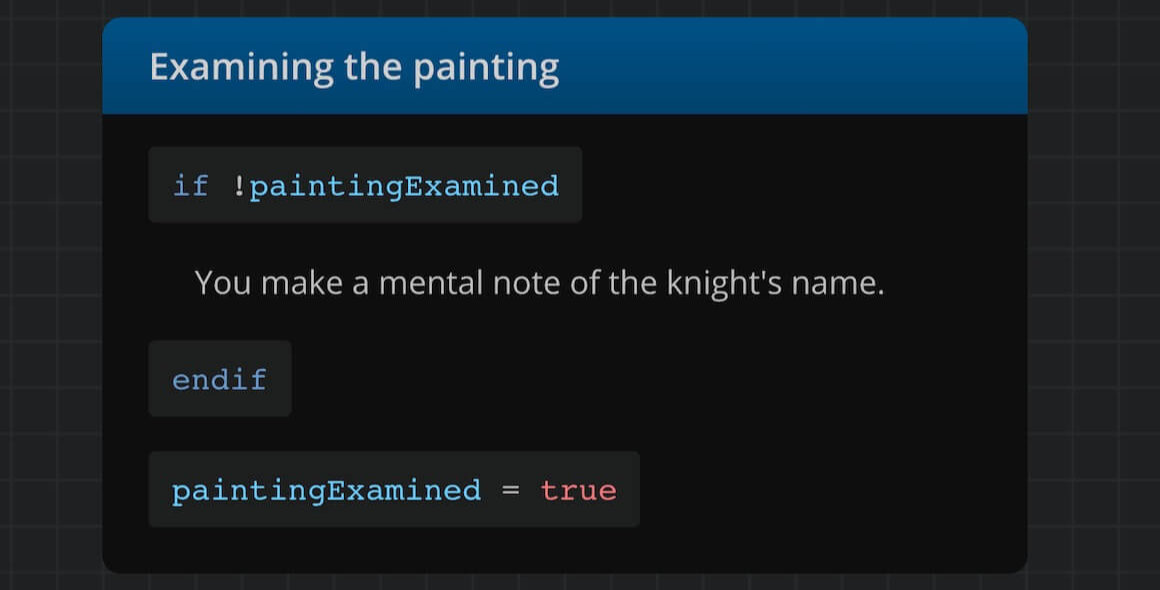 An Arcweave element the content of which includes rich text and arcscript code.