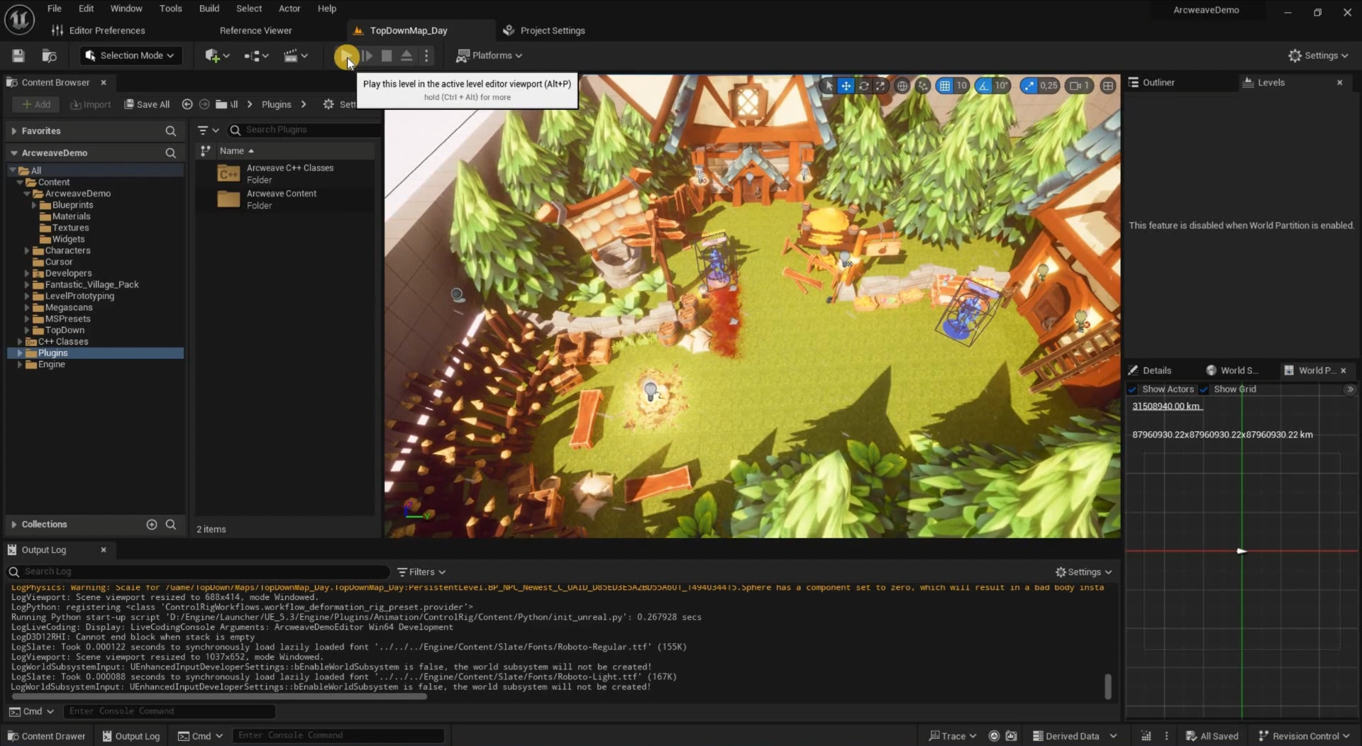 Screenshot from the example project in the Unreal Engine editor.